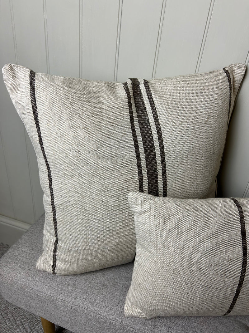 Windrush brown linen natural stripe cushion 50cm