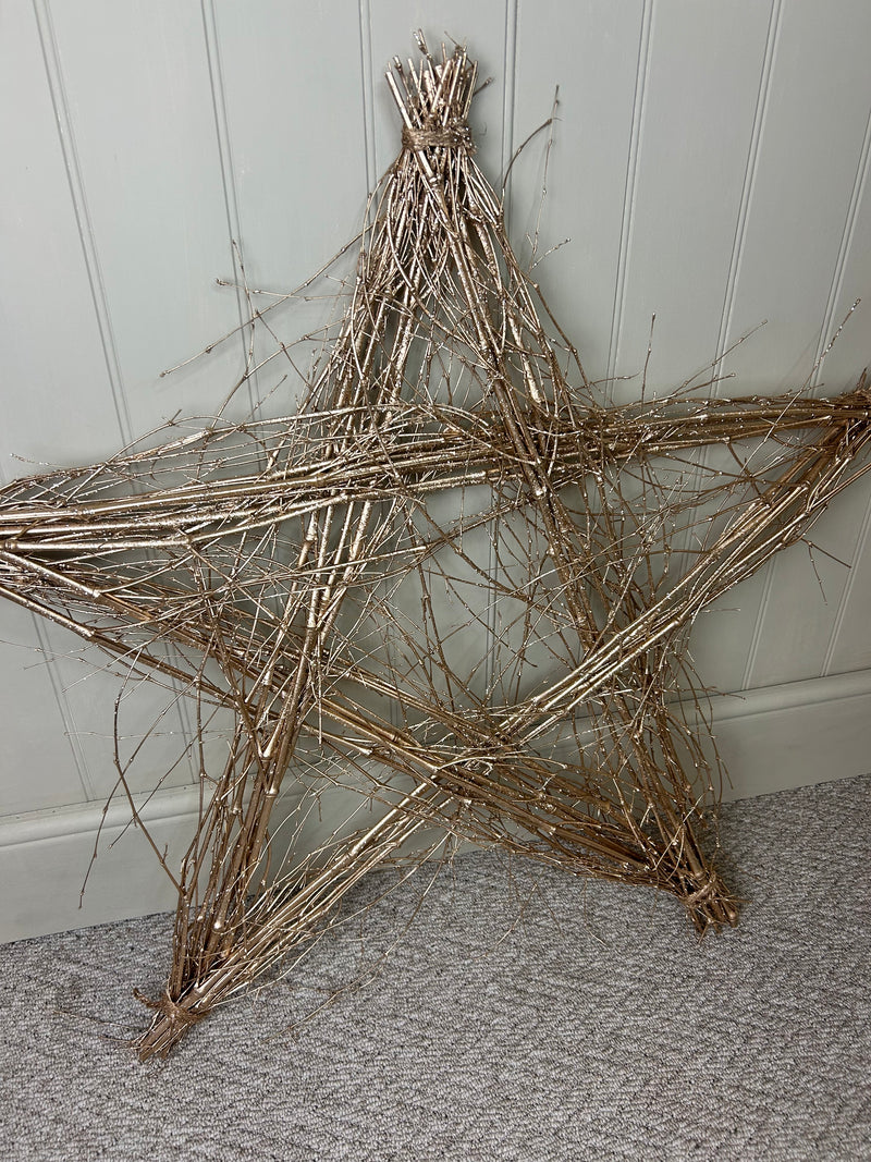 Extra large Champagne gold twig rustic wicker Bamboo Star