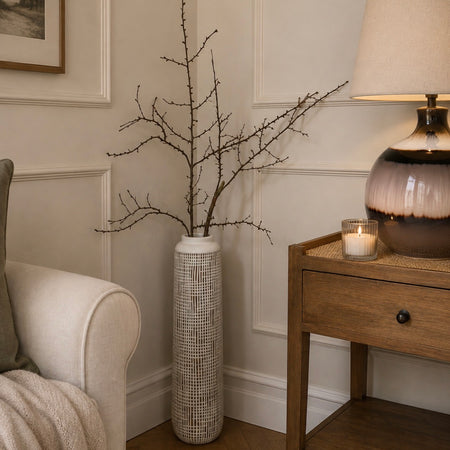 White brown grid textured tall vase 2 sizes