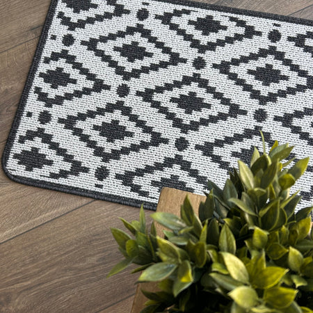 Charcoal geo washable door mat rug 50x75cm