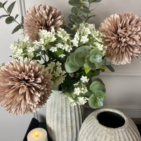 Pink allium Charlotte and eucalyptus arrangement