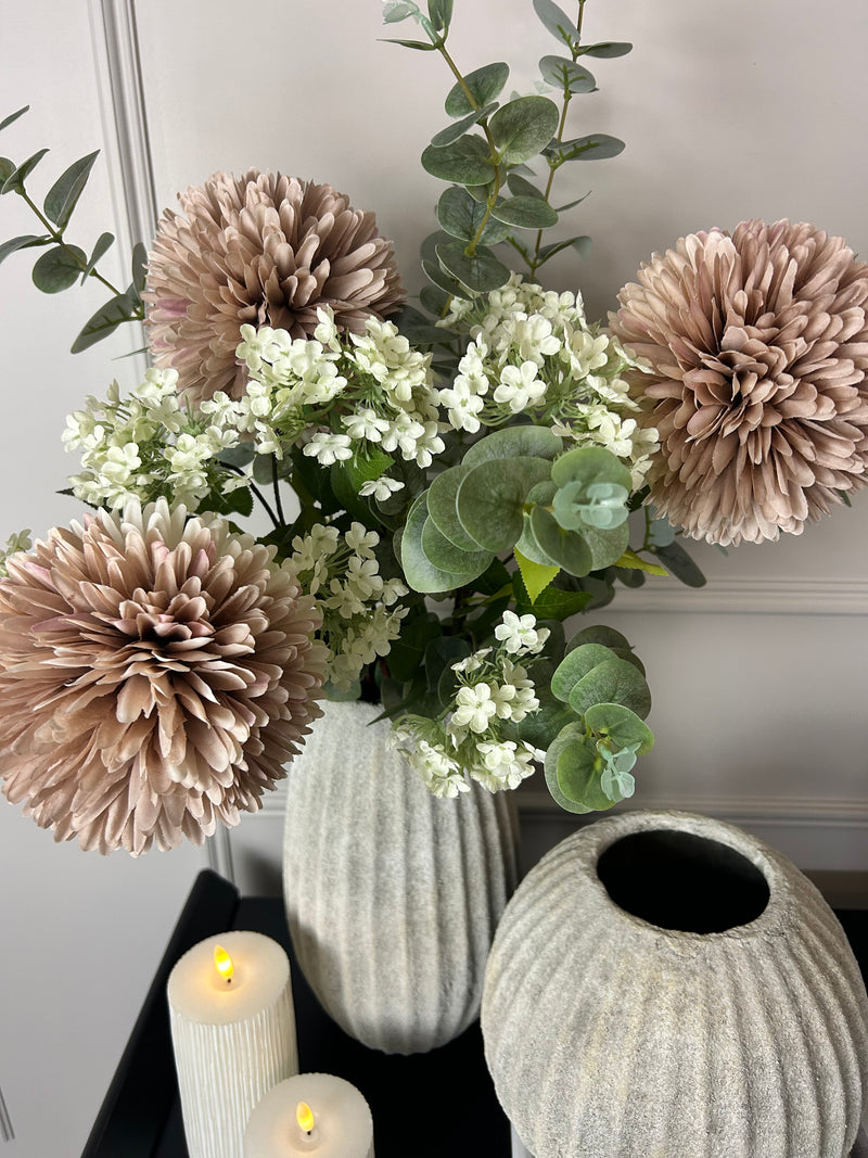 Pink allium Charlotte and eucalyptus arrangement