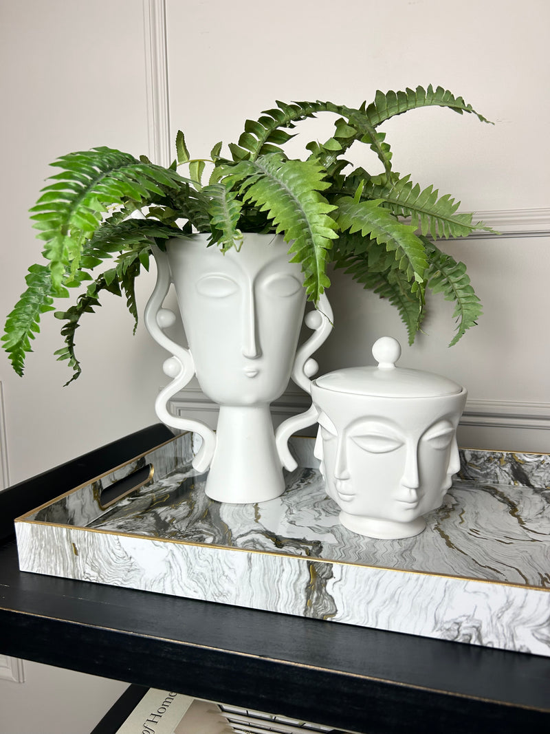 Large white and gold marble tray