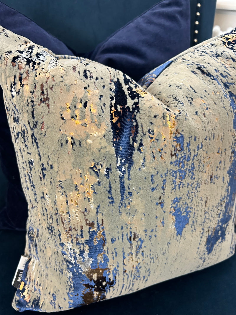 Torcello Navy bronze taupe Gold Feather luxury Cushion 43x43cm