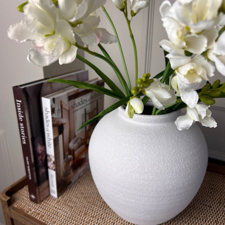 Handmade textured white rustic ceramic vase style 2