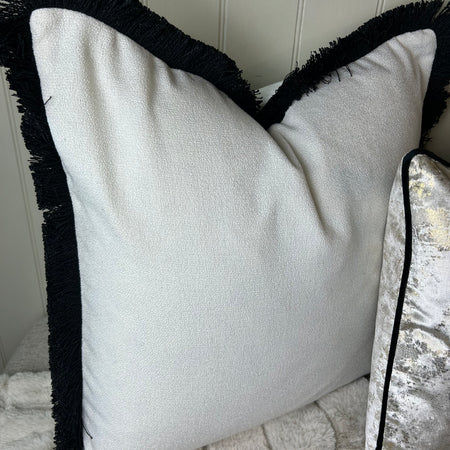 Ivory white boucle weave with Black Trim Edge Hugo Cushion 56cm