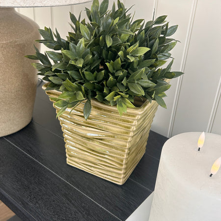 Ceramic Sage Green Ripple Tapered Square Planter