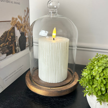Glass dome cloche with wooden base