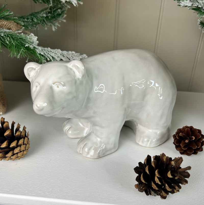 Large Rustic glaze White Ceramic Polar Bear Ornament