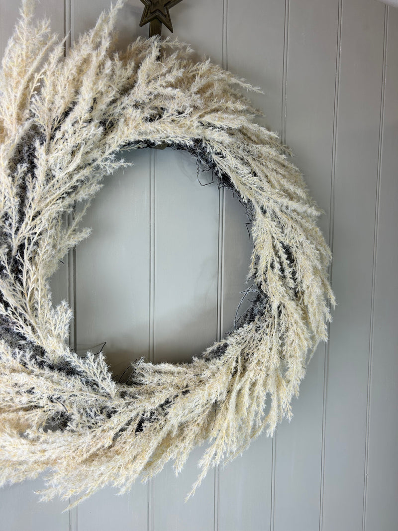 Beige flock Pampas round wreath 45cm