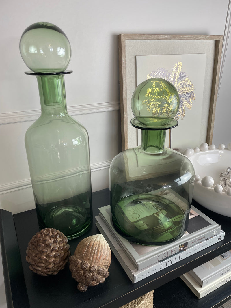 Large Tall Green Glass Apothecary Bottle