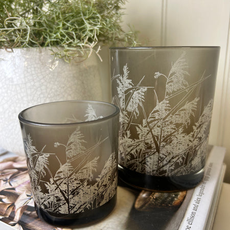 Brown grass leaf detail candle holder 2 sizes