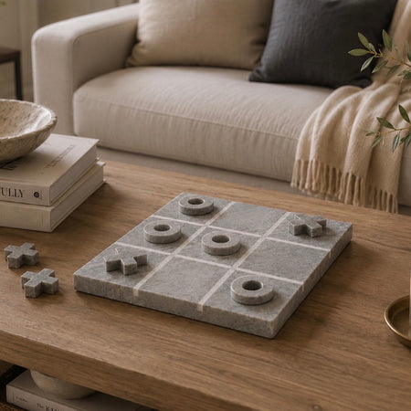 Black charcoal grey marble noughts and crosses TicTac toe coffee table game