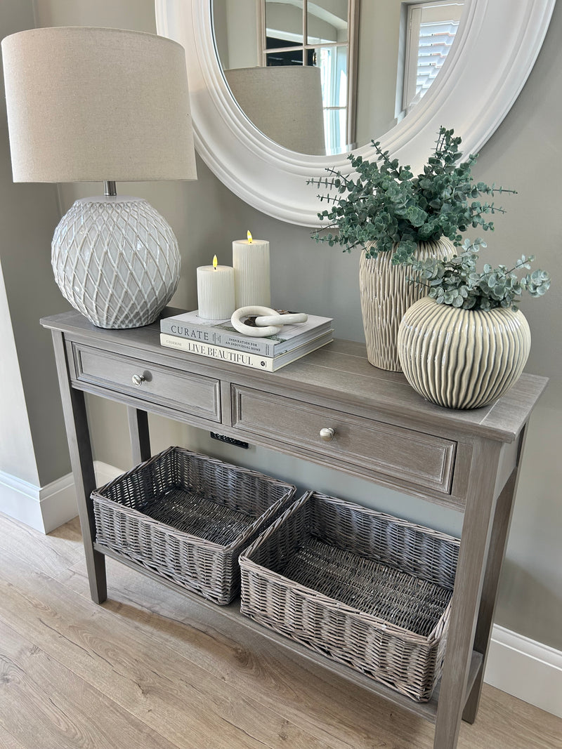 Chunky cream round stripe rib vase