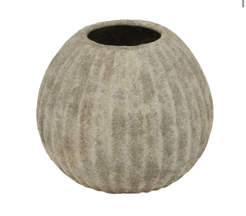 Stone ribbed vase rustic 2 sizes