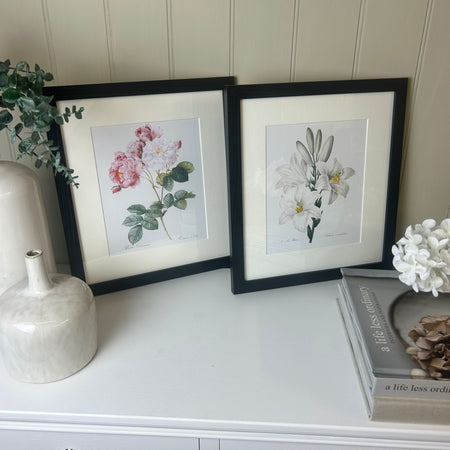 Black framed mounted vintage flowers art work picture 2 styles