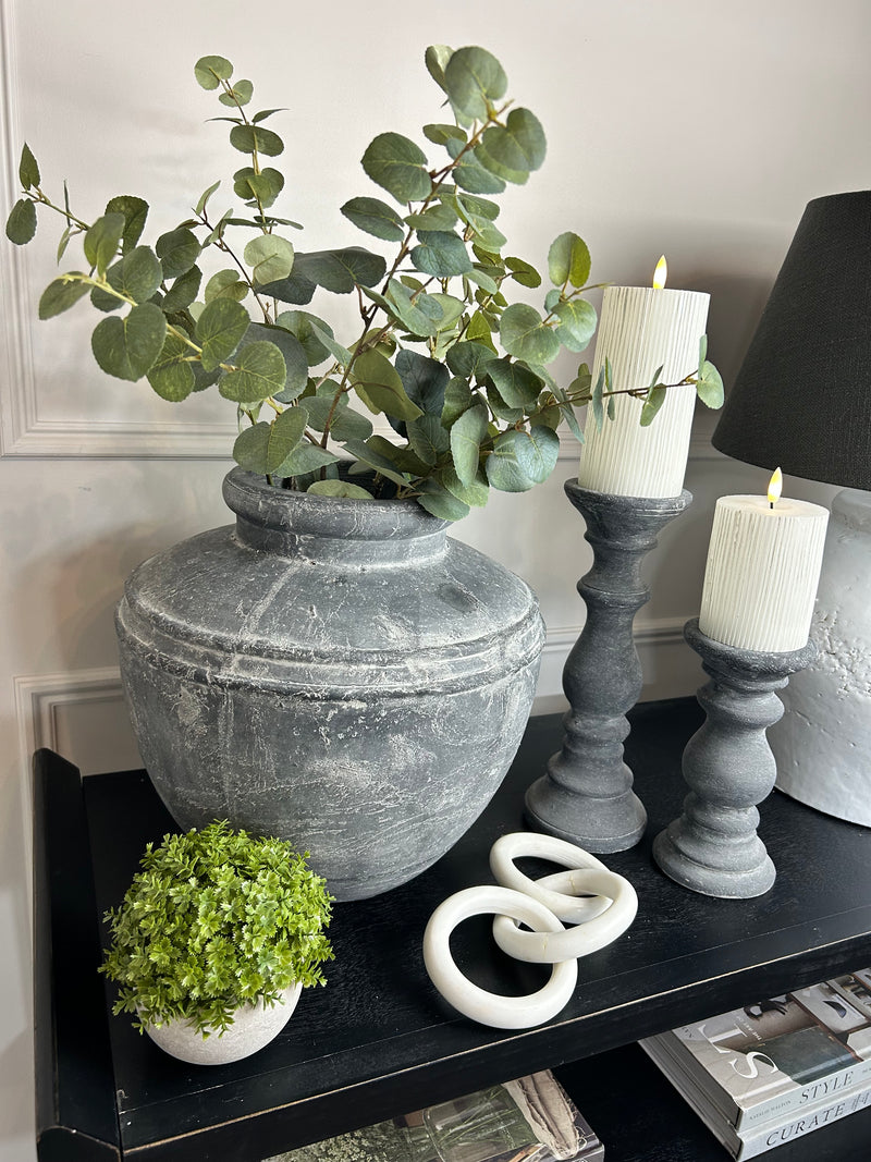 Stone look washed black candle stick 2 sizes