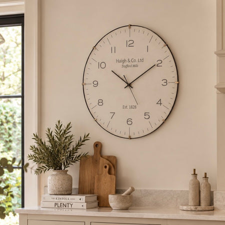 Cream black 50cm flat profile clock