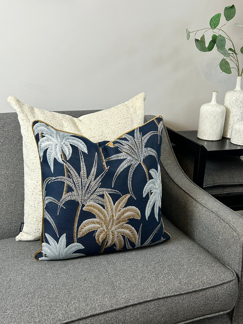 Galapagos Cushion navy palm leaf