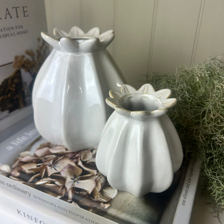 White ceramic poppy bud vase 2 sizes available
