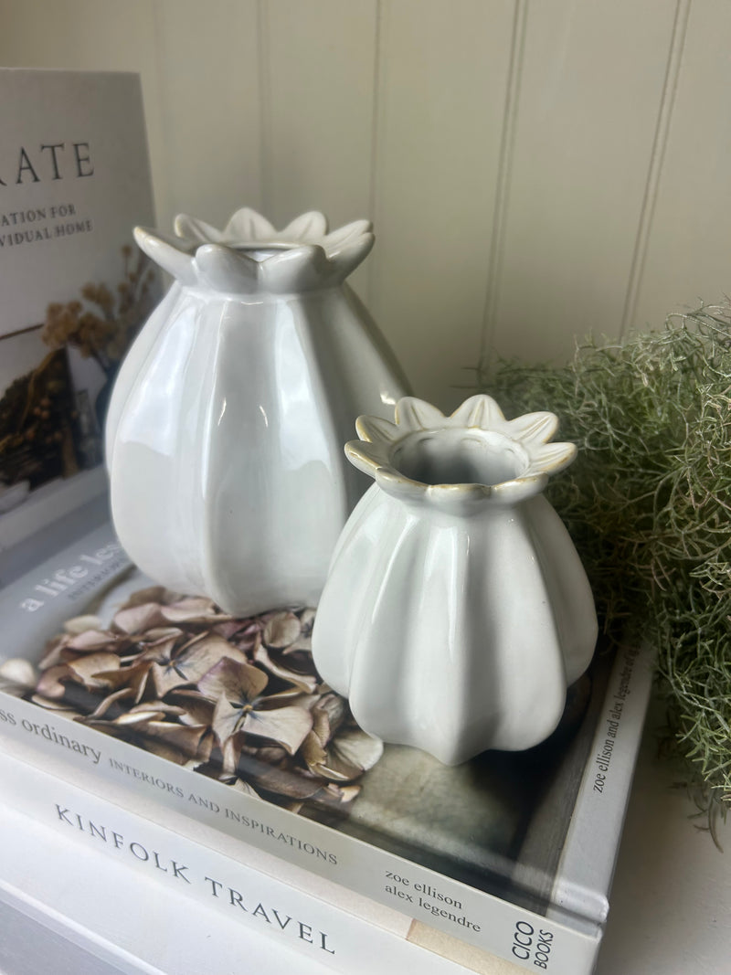 Set of 3 floral rustic bud crackle glaze vases