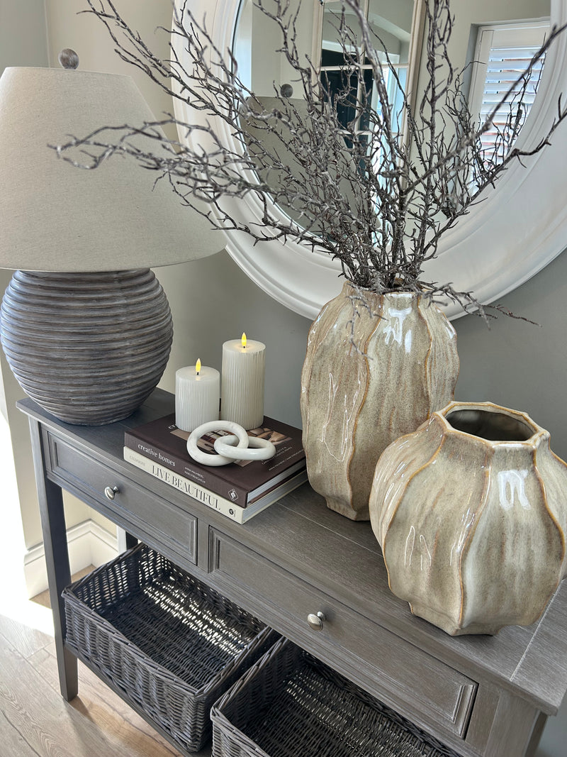 Washed wood ribbed lamp linen shade