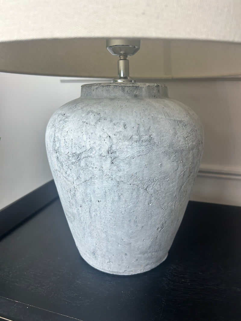 Darcy stone rustic lamp with linen shade
