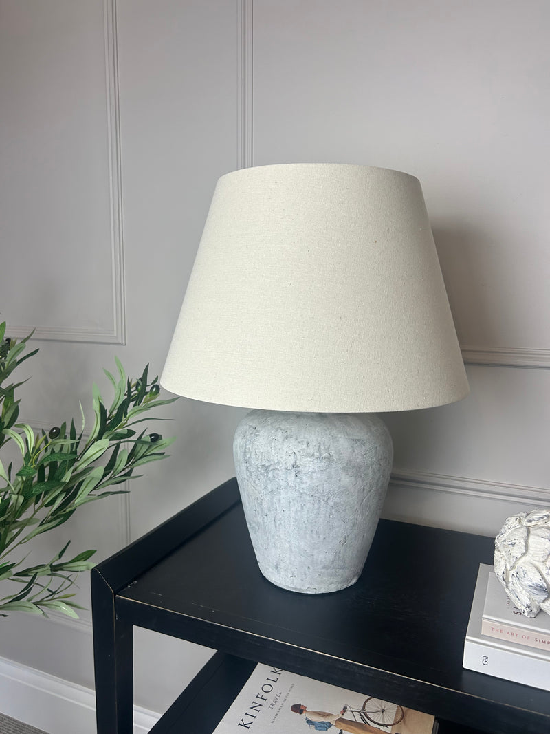 Darcy stone rustic lamp with linen shade
