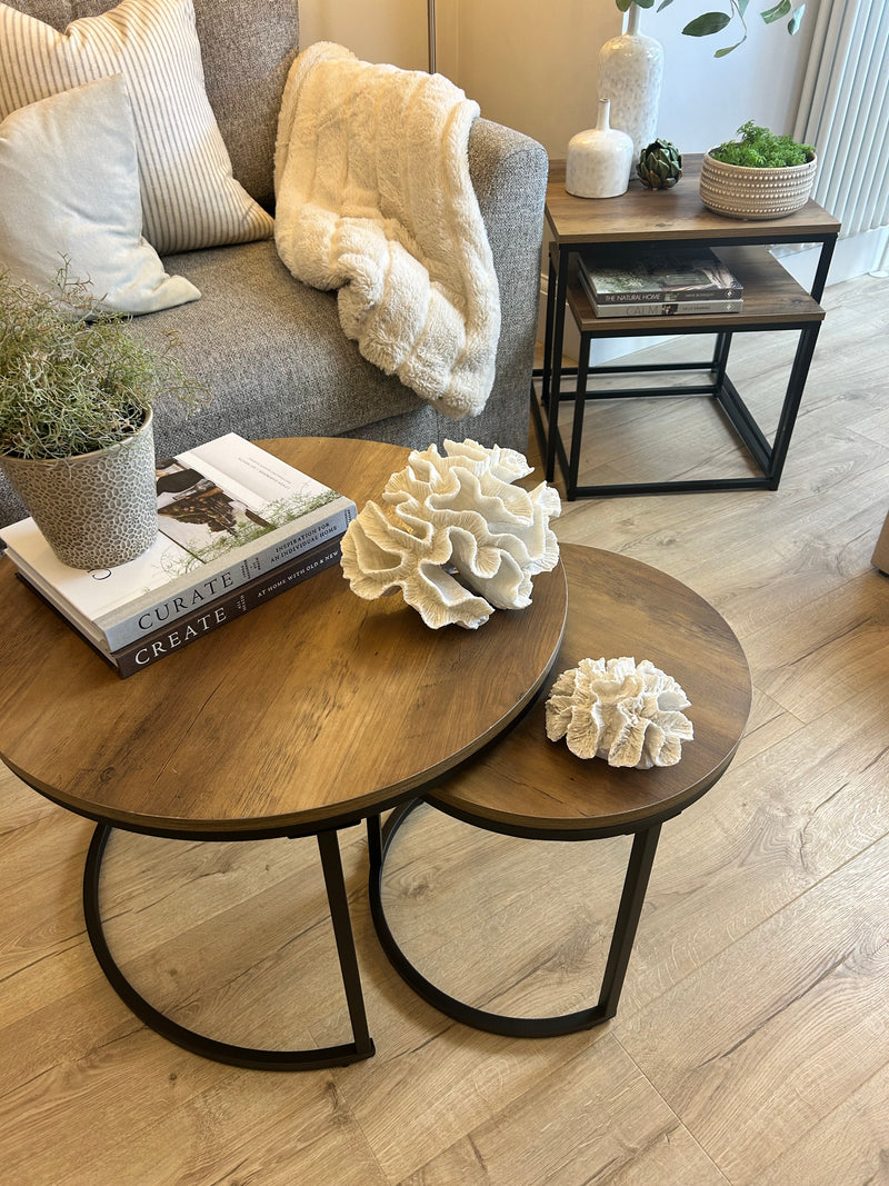Wood & Metal Round Nest of Tables