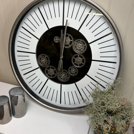 Silver white face gears 60cm clock