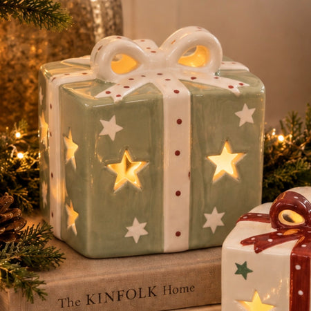 Green Ceramic light up Christmas Present