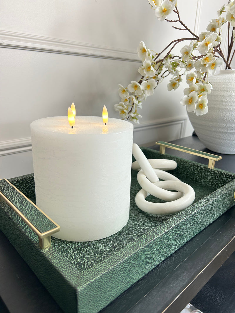 Green Faux Leather Litchi Tray With Handles