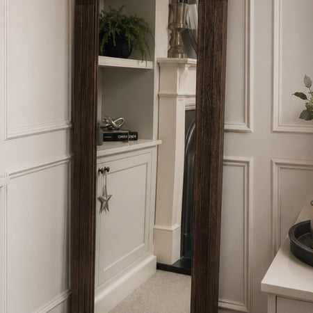 Dark wood stain arched floor length mirror two sizes
