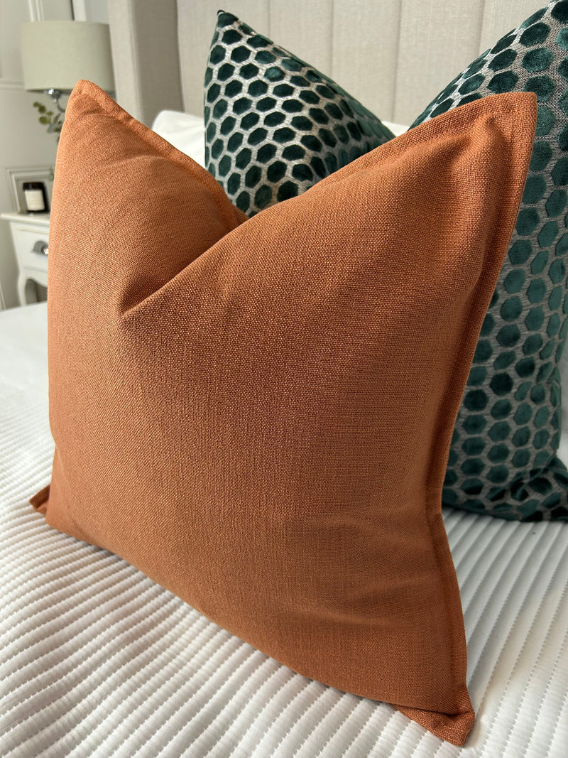 Burnt Orange Linen Mix Feather Filled luxe cushion 45cm