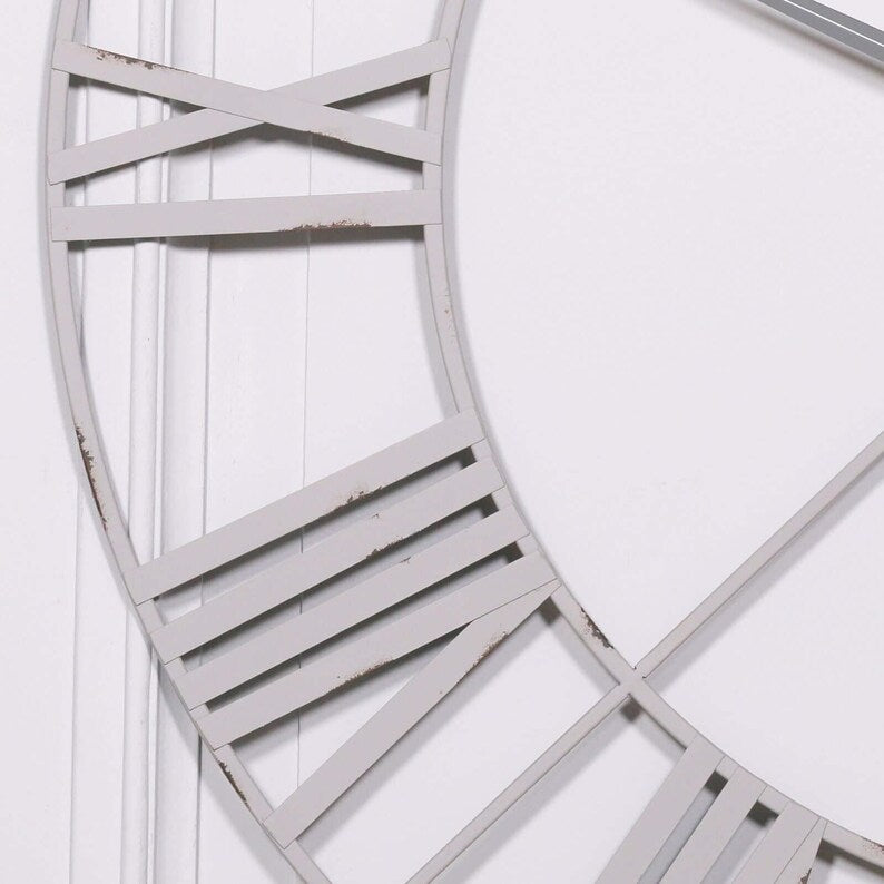 Huge distressed off white wall clock 122cm
