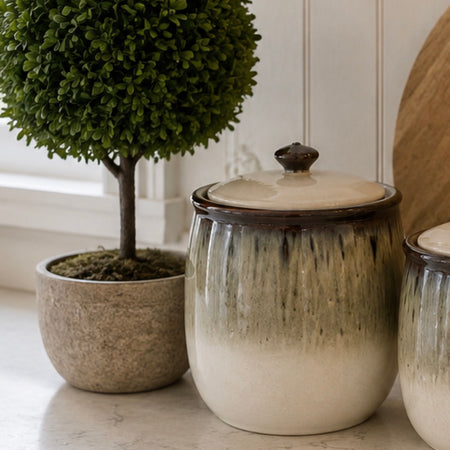 Reactive glaze lidded air tight canister