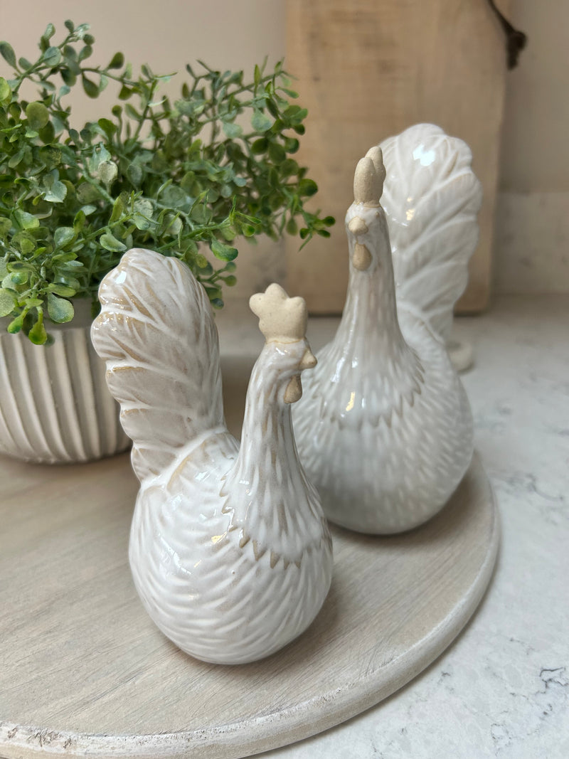 Neutral Two Tone Ceramic chicken Hen Ornaments