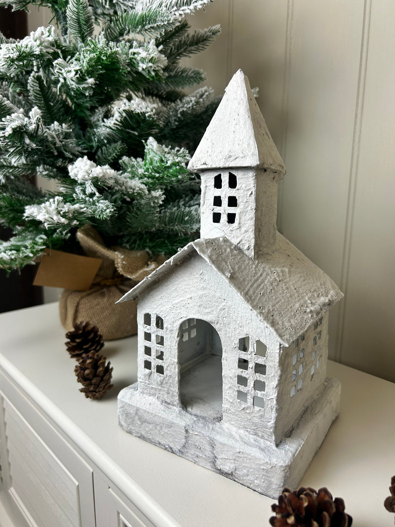Large frosted rustic church candle holder 27cm