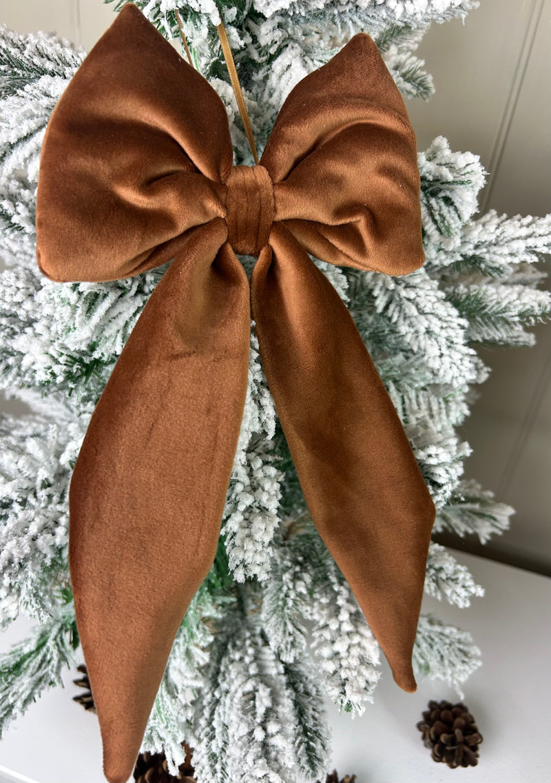 Caramel brown velvet soft hanging Bow