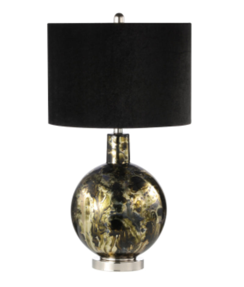 Bronze black gold silver glass abstract lamp with black shade