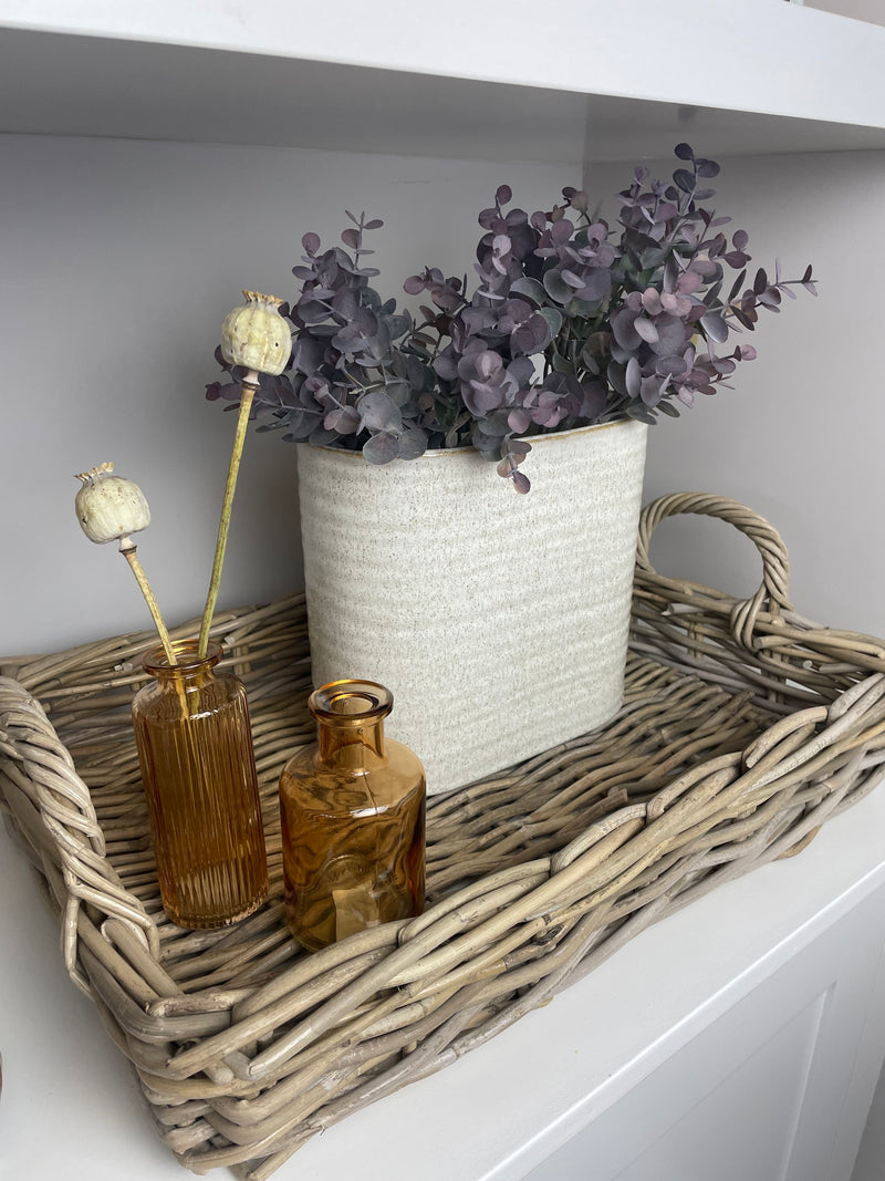 Oval ribbed slim neutral taupe vase