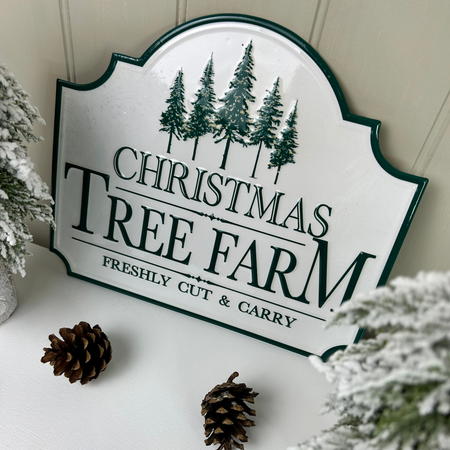 White Metal Christmas Tree Farm Sign Plaque