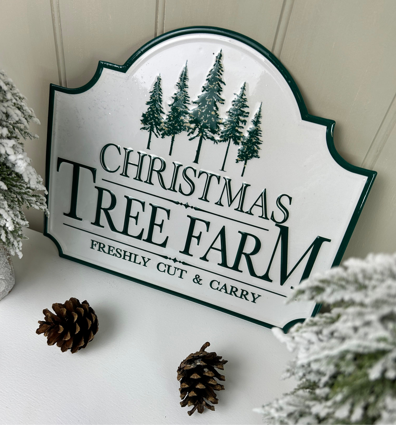 White Metal Christmas Tree Farm Sign Plaque