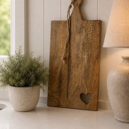 Heart detail mango wood chopping board rustic