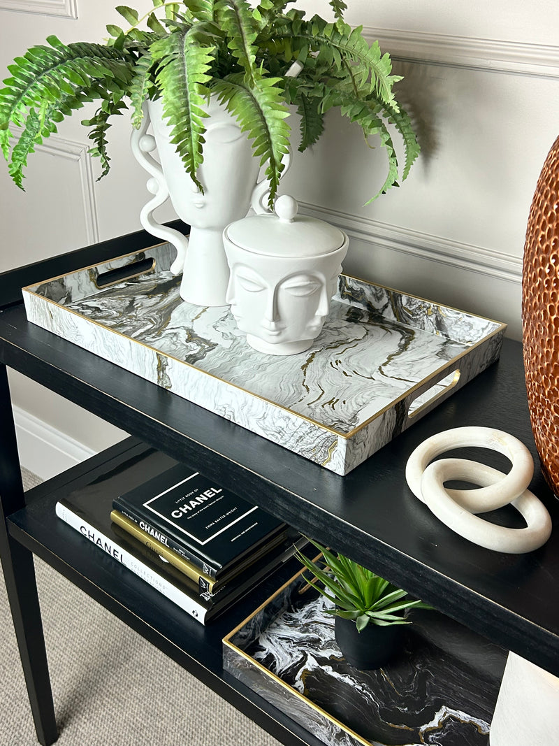 Large white and gold marble tray