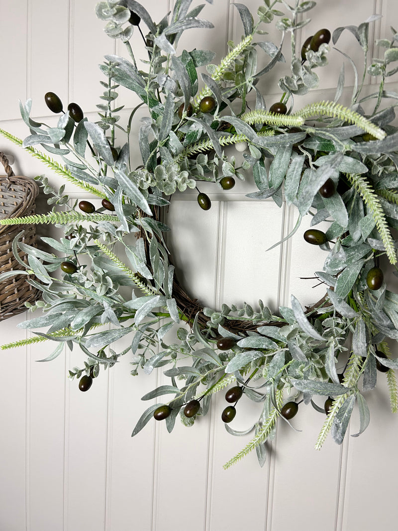 Large mixed foliage and olive wreath 60cm