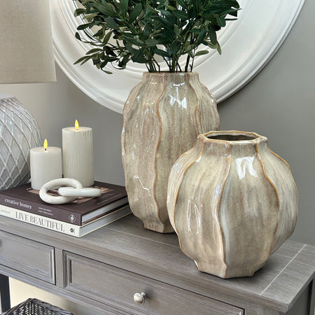 Seed pod textured ceramic vase brown beige neutral 2 sizes