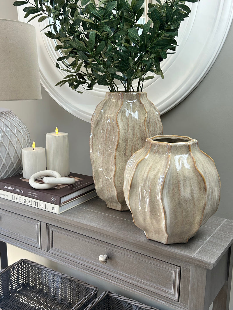 Seed pod textured ceramic vase brown beige neutral 2 sizes
