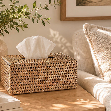 Woven rattan rectangular oblong tissue box cover washed