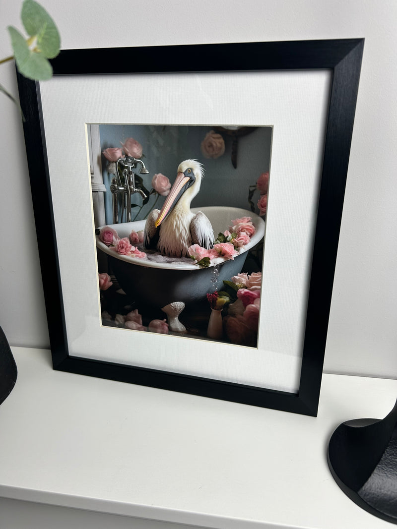 Bathroom joy framed print pelican 30x34cm